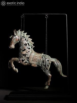 16" Brass Hanging Horse on Stand | Decorative Item