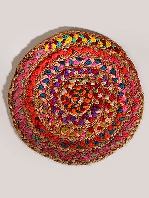 Jute And Cotton Multicolor Hand Braided Round Mat