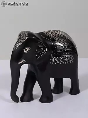 5" Small Attractive Calm Elephant | Bidri Artwork | Gunmetal With Real Silver