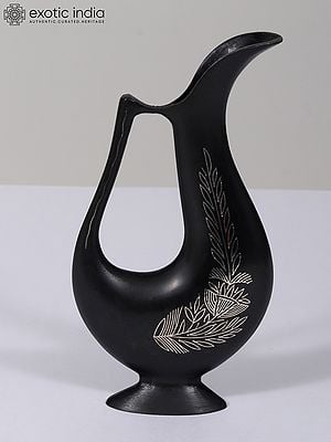 6" Small Floral Jug Vase For Home | Bidri Artwork | Gunmetal With Real Silver