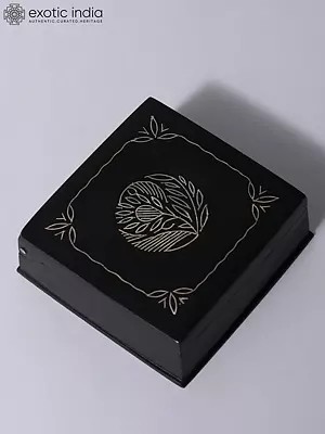 3" Small Square Floral Box for Jewelry | Bidri Artwork | Gunmetal with Real Silver