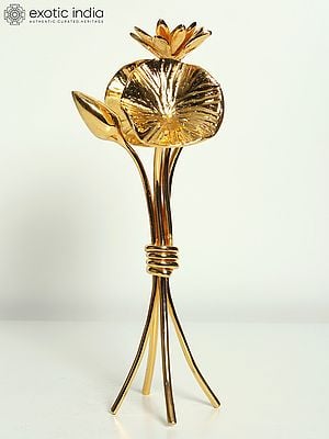 11" Decorative Bunch of Flowers and Buds with Stand | Table Decor | Brass with Superfine 24 Karat Gold Plating