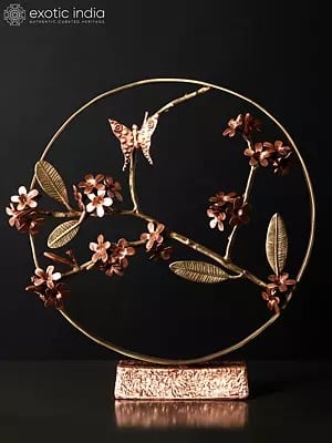 17" Beautiful Butterfly on Plumeria | Round Table Decor | Brass with 24 Karat Rose Gold Plating