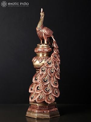 19" Beautiful Decorative Peacock | Brass with 24 Karat Rose Gold Plating