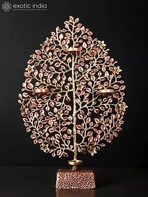 19" Tree of Life with Tealight Candle Holders | Brass with 24 Karat Rose Gold Plating