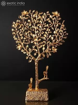 16" Beautiful Tree of Life with Perched Birds | Brass with Superfine 24 Karat Gold Plating