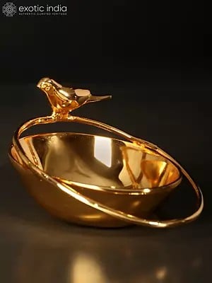 5" Small Beautiful Bird Bowl/Urli | Brass with Superfine 24 Karat Gold Plating