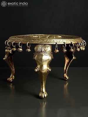 11" Elephant Design Round Pedestal in Brass
