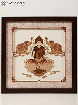 Goddess Gajalakshmi | Wood Carved Frame | Wall Hanging