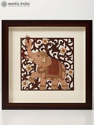 Framed Wood Carved Elephant | Wall Decor