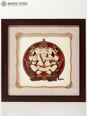 Chaturbhuja Lord Ganesha Seated on Mouse | Wall Hanging