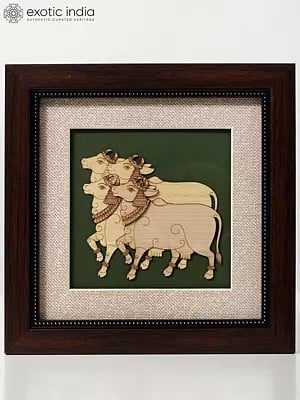 Cow Wood Carved Frame | Wall Hanging