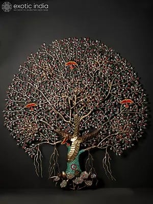 51" Large Wall Hanging Tree of Life with Beautiful Birds | Brass with Inlay Work