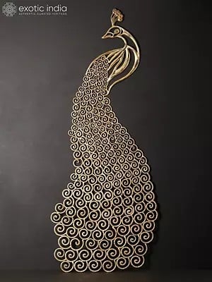 63" Large Brass Peacock with Long Tail | Wall Decor