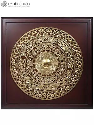 48" Large Wood Framed Mandala Art in Brass | Wall Hanging