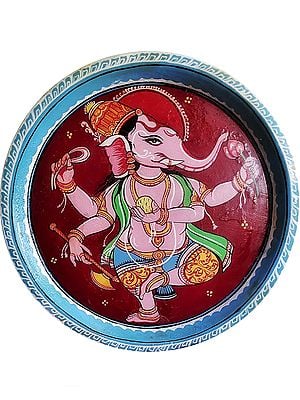 Chaturbhuja Dancing Ganesha | Acrylic on Wood Plate | By Sajan Dhal