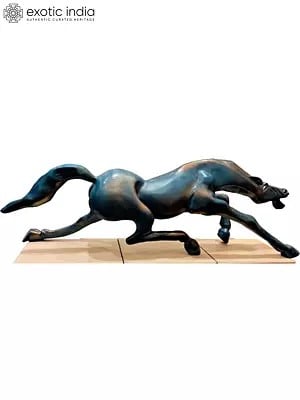 84" Large Fibre Statue Of Green Horse For Home Decor