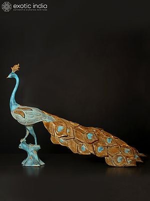 36" Large Beautiful Peacock Figurine in Brass