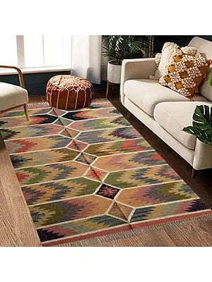 Wool-Jute Handmade Carpet Motifs Oriental Traditional Home Décor