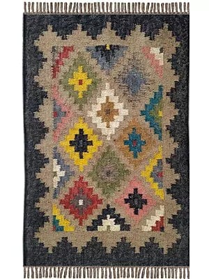 Wool-Jute Dhurrie Mix Multi-Color Traditional Turkish Rug