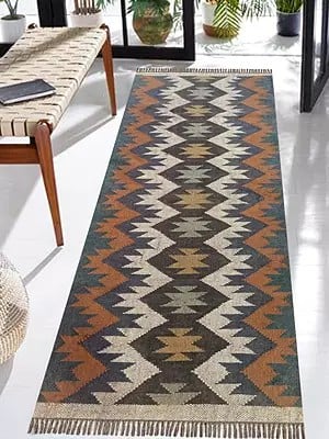 Wool And Jute Flat-Weave Traditional Rug