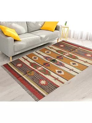 Wool-Jute Dhurrie Mix Multi-Color Rug For Living Room And Bedroom