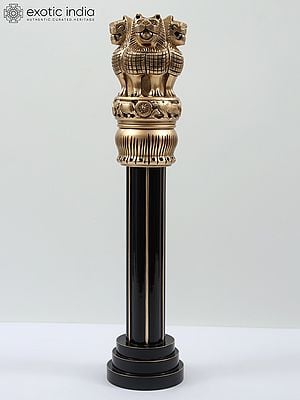 18" Black and Golden Ashoka Pillar/Stambh | Satyameva Jayate | Table Decor