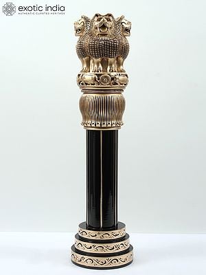 Large Size Black and Golden Finish National Emblem of India | Wood Carving
