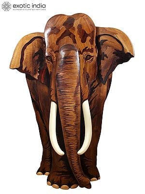 70" Large Size 3D Elephant Wall Panel in Rosewood with Inlay Work