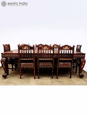 Eight-Seater Royal Dining Table Set in Rosewood with Inlay Work from Mysore