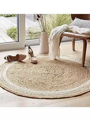 Natural Jute Braided Hand Woven Round Carpet With Rings Design