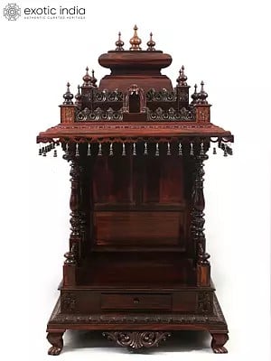 58" Large Rosewood Carved Temple with Single Drawer