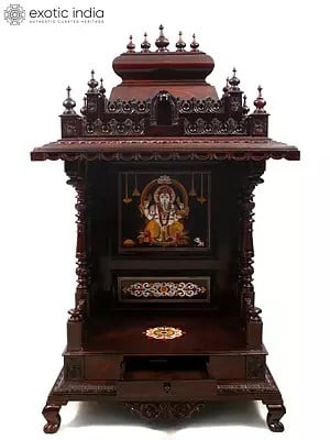 60" Large Lord Ganesha Inlay Work Puja Temple in Rosewood