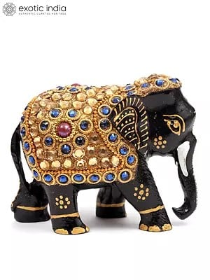 4" Small Decorative Black Elephant | Shivani Wood Statue
