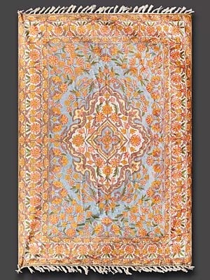 Powder-Blue Kashmiri Asana Carpet with Persian Motifs