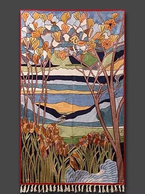 Kashmiri Wall Hanging  with Chain Stitched Landscape and Tulips
