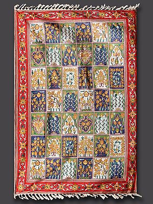 Tri-Color Floral Persian Pattern Kashmiri  Chain Stitched Carpet