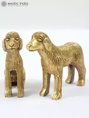 Small Pair of Puppies Brass Figurines