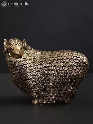 5" Small Auspicious Sheep with Prosperity Coins | Brass Statue