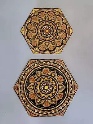 Hexagon Set Of Mandala | Acrylic On Mdf Board | With Frame | By Jyotishmita Devi