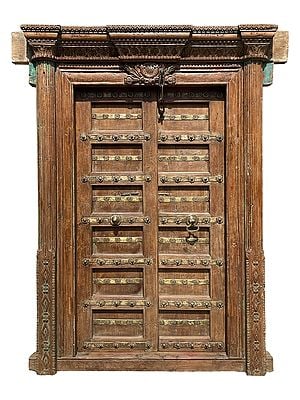 86" Large Wood Traditional Door with Carving