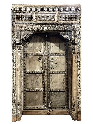 100" Large Solid Wood Door with Intricate Carving