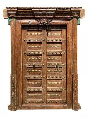 86" Large Wood Double Door With Latch For Temple