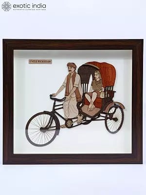 Cycle Rickshaw | Wood Carved Frame | Wall Hanging