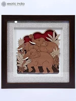 Wood Carved Elephants | Wall Hanging Frame