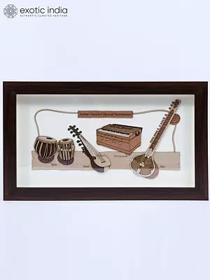 Indian Classical Musical Instruments | Wood Carved Frame | Wall Hanging