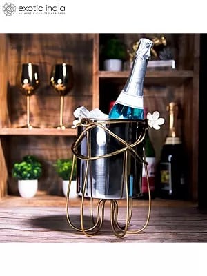 11" Wine Bucket Stainless Steel And Brass | Home Decor Item