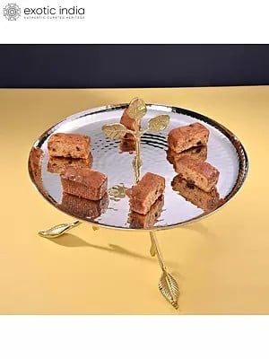 11" Food Tray With Stand In Stainless Steel And Brass