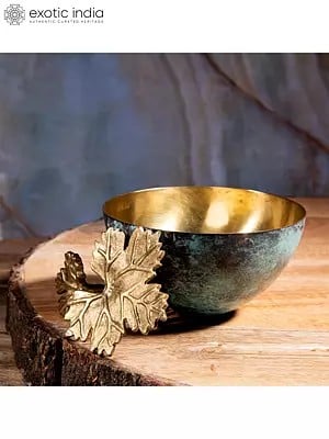 5" Attractive Bowl With Leaf Artwork | Stainless Steel And Brass