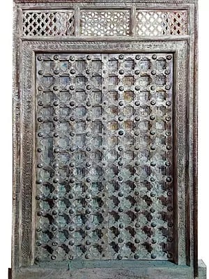 90" Large Indian Style Forged Wood Door | Traditional Door